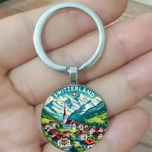 Swiss countryside scenery circular keychain