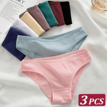 3 Teile/satz Frauen Baumwolle Höschen Sexy Low Taille Unterwäsche Mädchen Atmungsaktive Schriftsätze Weibliche M-XL Einfarbig Streifen Dessous Dessous