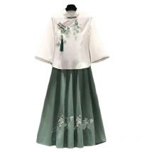 Oversized Women's Summer Butterfly Sweet Chinese Suit Embroidered Top Suit Hanfu Blouse Skirt Two-piece Set Large Size