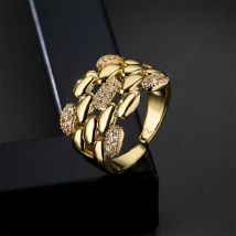 NEWBUY Anello nuziale alla moda in rame color oro con gioielli geometrici di lusso AAA con zirconi cubici per regalo di fidanzamento per donne eleganti