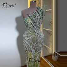 Green Mermaid Evening Dresses Beaded Crystals 3D Appliques Prom Dress Black Girls Formal Party Gown Custom Made 2025 Robe soiree