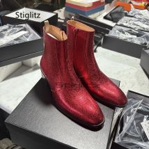 Stivaletti Chelsea rossi in vera pelle da uomo Stivaletti con punta a punta Stile britannico Tacco medio Abito da lavoro Scarpe da uomo da sposa