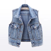 Ärmellose Damenweste 2026 – Neue Frühjahr/Sommer-Jeansweste, modische Freizeit-Kurzjacke mit Loch-Design, schmale Jeansjacke