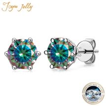 JoyceJelly 1/2/4CT VVS D Color Moissanite Russian Cut 8H8A Lab Diamond Kolczyki sztyfty dla kobiet S925 Sterling Silver Fine Jewelry