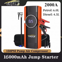 Arrancador de batería de coche portátil 2000A, compresor de aire de 150PSI, batería externa de 16000mAh, inflador de neumáticos, refuerzo de arranque de coche