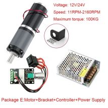 32GP-31ZY Motore riduttore epicicloidale 12V 24V 11RPM-2160RPM 0,5-100Kg.cm Staffa + Controller + Alimentatore Inversione regolabile