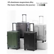SUSHIMU 20-inch all-aluminum-magnesium alloy luggage with front opening, trolley suitcase, carry-on suitcase, metal travel