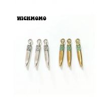 New 40pcs 25*4MM Patina Plated Zinc Alloy Green Tip Needle Spike Charms Curving  Pendants for DIY Jewelry Accessories
