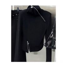 Korean style fashion niche high-necked zipper sweater women's autumn and winter high-end design loose slim bottoming shirt top