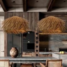Straw Hand Woven Pendant Light for Ceiling Shop Bar Japan LED Hanging Lamp Living Room Chandelier for Loft Room Decor Lustre
