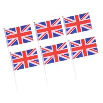 20Pcs Hand Held Uk Stick Flags Polyester Plastic Sticks Party Classroom Festival Garden Desk Decor Cheering Prop