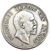 DEUTSCHER 1896 ST. Anhalt-Dessau Friedrich I 5-Mark versilberte Kopiermünze DE(27)