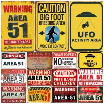 Warning Area 51, Vintage-Metallblechschild, UFO-Aktivitätsbereich, Vorsicht, Gefahr, Wandschild, Retro-Gemäldeaufkleber, Heimdekoration, WY80