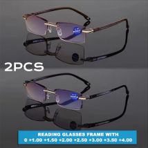 2PCS Men Rimless Square Gray Lens Reading Glasses Women Anti-blue Light Presbyopic Computer Eyeglasses Far Sight +1.0+1.5To+4.0