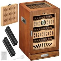 Gabinete humidificador de cigarros, humidificador de escritorio, con 4 estantes de madera de cedro español, 2 humidificadores, termómetro higrómetro digital y cajón