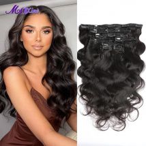 Maxine Body Wave Clip-in-Haarverlängerungen, Echthaar, natürliches Schwarz, voller Kopf, 120 g/Set, Remy-Clip-in-Haarverlängerungen für Frauen