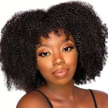 Afro verworrene lockige Echthaar-Perücken mit Pony für schwarze Frauen, 100 % Echthaar-Perücke, günstige malaysische, maschinell hergestellte Echthaar-Perücken