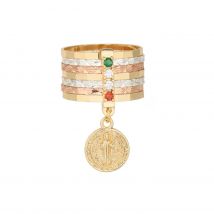 Unique and exquisite relief Saint Benedict pendant with seven layers of tricolor ring, religious series jewelry S-14552