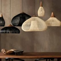 Lampa wisząca vintage z rattanu, pleciony żyrandol z wikliny do jadalni, salonu, nad stół, lampa sufitowa LED z gwintem E27
