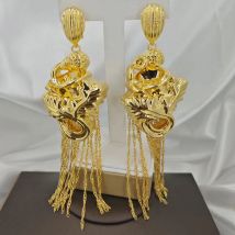 Mode Edelstahl Twist Conch geometrische Falten Quadrat große Quaste Frauen lange Ohrringe Vintage Großhandel Geschenke Gold Farbe