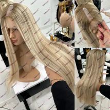 Seidig Glatte Highlight Balayage Echthaar Blonde Maschinell Gefertigte Günstige U-Part Perücke für Frauen Remy Peruanisches Haar V-Part Perücken