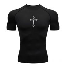 Kompressionsshirt mit Kreuzmuster für Herren, christliches sportliches T-Shirt, T-Shirts, Tops, Fitnessstudio, Workout, Laufen, Baselayers, Unterhemden, Rash Guard