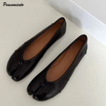 Moda Miękka skóra Split Toe Kobiety Tabi Ballet Flats Wiosna Jesień Wygodne chodzenie Leniwe mokasyny Casual Girls Dance Shoes