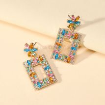 Modische, süße, florale, rechteckige Anhänger-Ohrringe für Damen mit vollfarbigen Strasssteinen, klassische Atmosphäre, Party, Urlaub, Schmuck