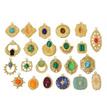 1pc Bohemian Stainless Steel Charms Multicolor Natural Stone Geometric Pendant For Women DIY Jewelry Making Necklace Findings