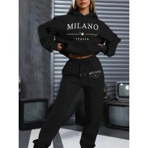 Milan Damen-Sweatshirt mit italienischem Thema, lässig, Sporthose, langer Hosenanzug, Langarm-Pullover, Cartoon-bedruckter Damenanzug