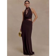 Mozision Lace Hollow Out Backless Sexy Maxi Dress Women Gown Elegant Sleeveless High Waist Ruched Bodycon Club Party Long Dress