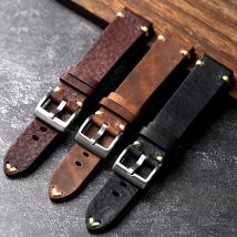Handmade Genuine Leather Watchband Old Brown Black 18 20 22MM Soft Men's Vintage Bracelet, First Layer Cowhide Leather Bracele