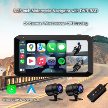MAXCA X7 Waterproof 6.25 inch Wireless CarPlay and Android Auto Motorcycle Navigator 2K Camera DVR With Blind Spot Detecting