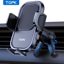 Soporte para teléfono de coche TOPK, [función de soporte mejorada] soporte para teléfono móvil con gancho de Metal para salida de aire de coche Compatible con todos los teléfonos