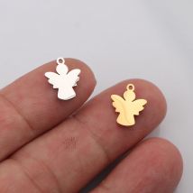 10 pz/lotto ciondolo con ciondoli mini angelo in acciaio inossidabile lucidato a specchio per gioielli di moda che fanno risultati forniture fatte a mano fai da te