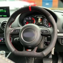 Handgenähter Auto-Lenkradbezug aus schwarzem Wildleder, Kunstleder, für Audi S3 A5 A7 RS7 S7 SQ5 S6 S5 RS5 S4 RS4 2012–2018
