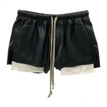 HKSH Women's Tide RO Style PU Leather Shorts Streetwear Fashion Pocket Comfortable New Versatile Dark Chic Y2K Punk Capris H2512