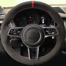 Auto-Lenkradbezug, DIY, handgenäht, weiches schwarzes Wildleder, für Porsche Cayenne Macan Panamera 911 996 997 959 Cayman Boxster