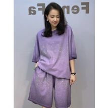 Sommer Outfits 2-Stück Pailletten Kurze Hose Sets Für Frauen Casual Oansatz Pullover Kurzarm Top Set Trainingsanzug Streetwear sets