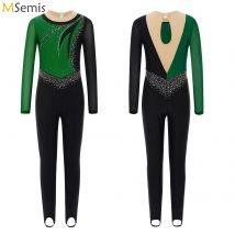Mädchen Künstlerische Gymnastik Einteiliger Overall Kinder Patchwork Langarm Strass Ganzkörper Ganzkörper Ganzanzug Ballett Body Dancewear