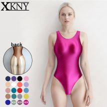 XClocKNYoung satin glossy T-shaped swimsuit women's tight shinny swimsuit women's one piece vest oil glossy swimsuit