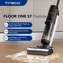 Tineco FLOOR ONE S7 FlashDry Inteligentny Bezprzewodowy Odkurzacz do Czyszczenia na Mokro i Sucho do Klejących się Zanieczyszczeń 158 ℉ Suszarka na gorące powietrze z funkcją flash, dwustronne