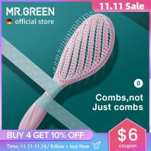 MR.GREEN Spazzola per capelli scavata Massaggio del cuoio capelluto Pettini Styling dei capelli Districante Asciugatura rapida Strumento districante Capelli ricci asciutti e bagnati