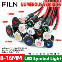 8/10/12/14/16mm Symbol-LED-Anzeigeleuchte 12V 24V Schwarze Metall-Anzeigeleuchte mit Kabel für Auto-Armaturenbrett LKW-Maschinen