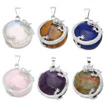 OCESRIO Rose Quartz Brass Dragon Necklace Pendant Amethyst Tiger Eye Jewelry Making Supplies pendentif pierre naturelle pdta936