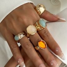 Ingemark 5 Pz/set Retro Color Oro Irregolare Anello di Metallo per Le Donne Della Boemia Aperto Regolabile Anello Ampio Estetico Y2K Regalo Dei Monili