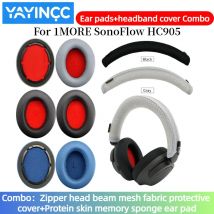 YAYINCC Cuscinetti auricolari di ricambio + copertura per fascia con cerniera Combo per 1MORE SonoFlow SE HC905 Cuffie Cuscinetti auricolari in memory foam