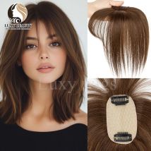 Human Hair Topper With Bangs Women 5x9cm Natural Black Brown Highlights Blonde Skin Scalp Clip in Topper Hair Pieces Human Hair