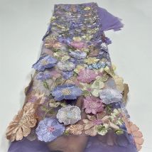 1yard Französisch Luxus Mesh Stickerei Spitze Stoff Afrikanische Hohe Qualität Handgemachte 3D Applique Spitze Stoff Für Frauen Hochzeit Kleider
