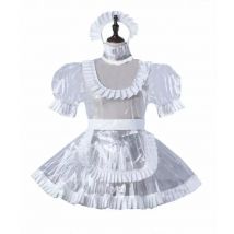 Sissy-Kleid, PVC, weiß, Cosplay, Dienstmädchen, Perspektive, abschließbar, Halloween-Kostüm, Weihnachtsfeier, Kostüm, individuelle Erwachsenengröße